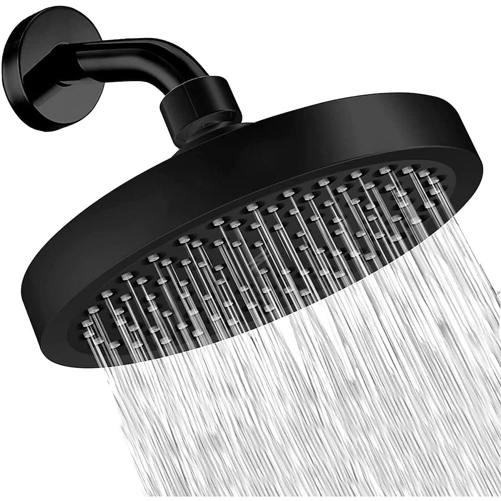 5-Spray Mode Fixed Shower Head, Modern Wall-Mount Round Showerhead, Chrome / Matte Black / Stainless Steel