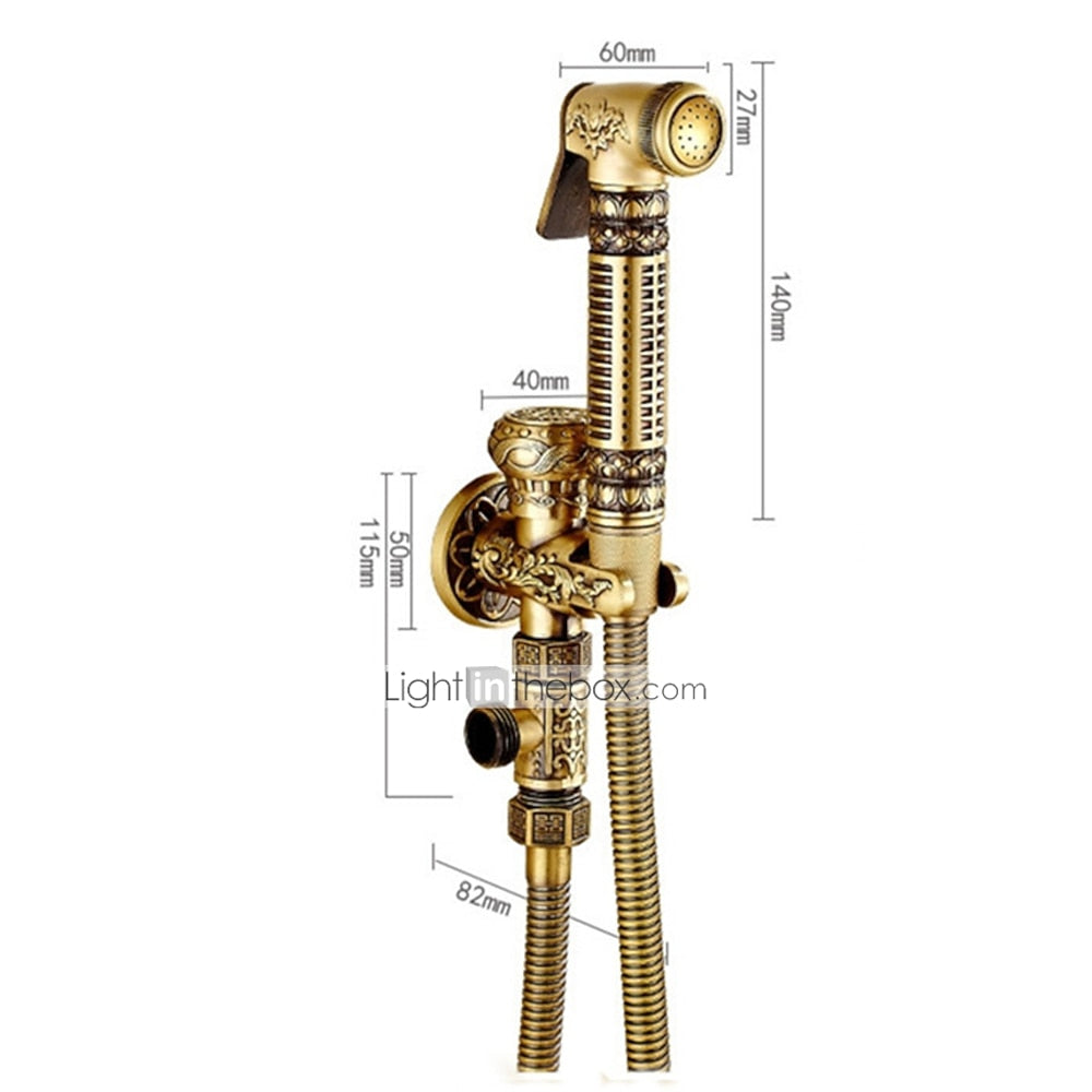 Antique Brass Handheld Bidet Sprayer, Wall-Mount Toilet Bidet Faucet with Hose