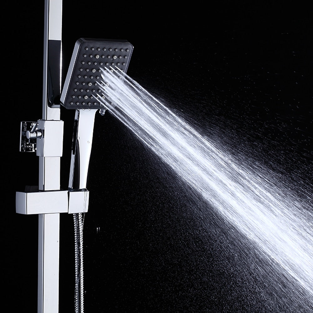 Modern Rainfall Tub Shower System, Wall-Mounted Exposed Shower Faucet with Handheld Spray