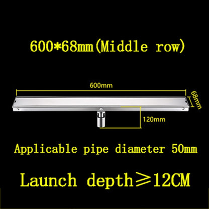 Stainless Steel Modern Tile Insert Linear Shower Drain, Rectangle Floor Drain with Removable Cover
