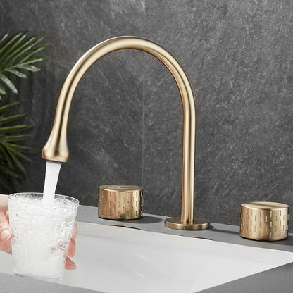 360-Degree Swivel Modern Bathroom Sink Faucet, 3-Hole Widespread Brass Faucet, Gunmetal / Matte Black / Brushed Gold / Chrome