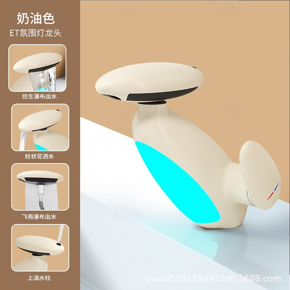 LED Pull-Out Bathroom Faucet, Single-Hole Single-Handle Faucet, Matte Black / Brushed Gold / Gunmetal