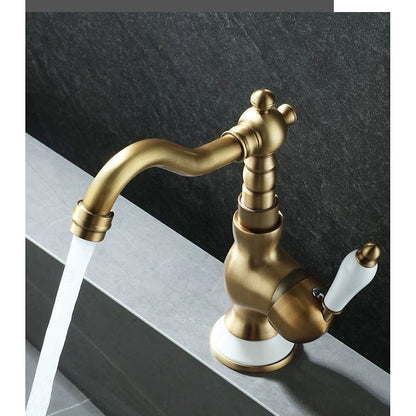 Vintage Single-Hole Bathroom Faucet, Single-Handle Swivel Spout Basin Faucet, Polished Gold / Chrome / Matte White / Gunmetal / Antique Brass