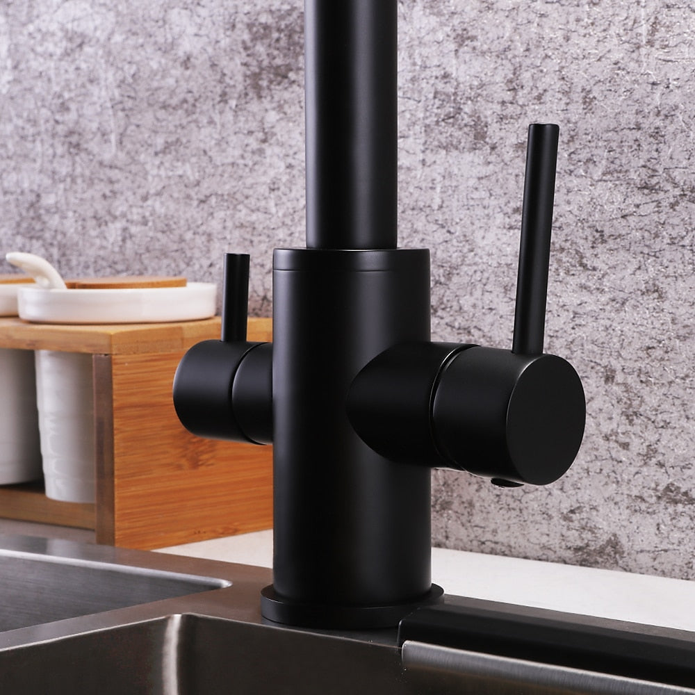 Foldable Dual-Joint Pot Filler Kitchen Faucet, Deck-Mount Single-Hole Two-Handle Faucet, Matte Black / Brushed Nickel
