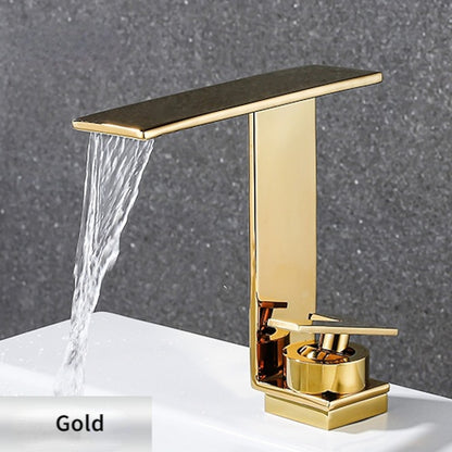 Modern Waterfall Bathroom Faucet, Single-Handle Brass Faucet, Chrome / Matte Black / Gunmetal / Brushed Gold
