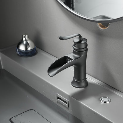 Waterfall Bathroom Faucet, Modern Single-Handle Brass Basin Faucet, Brushed Nickel / Matte Black