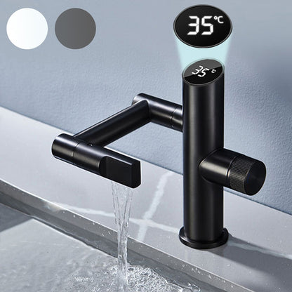 LED Digital Display Single-Hole Single-Handle Bathroom Faucet, Swivel Spout Brass Faucet, Matte Black / Matte White / Gunmetal