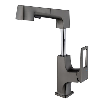 Liftable Pull-Out Bathroom Sink Faucet, Single-Handle Single-Hole Brass Faucet with Water Supply Lines, Matte Black / Chrome / Matte White / Gunmetal