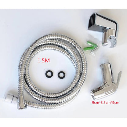 Chrome Handheld Bidet Sprayer, Single-Handle Wall-Mount Toilet Faucet with Hose / Bracket
