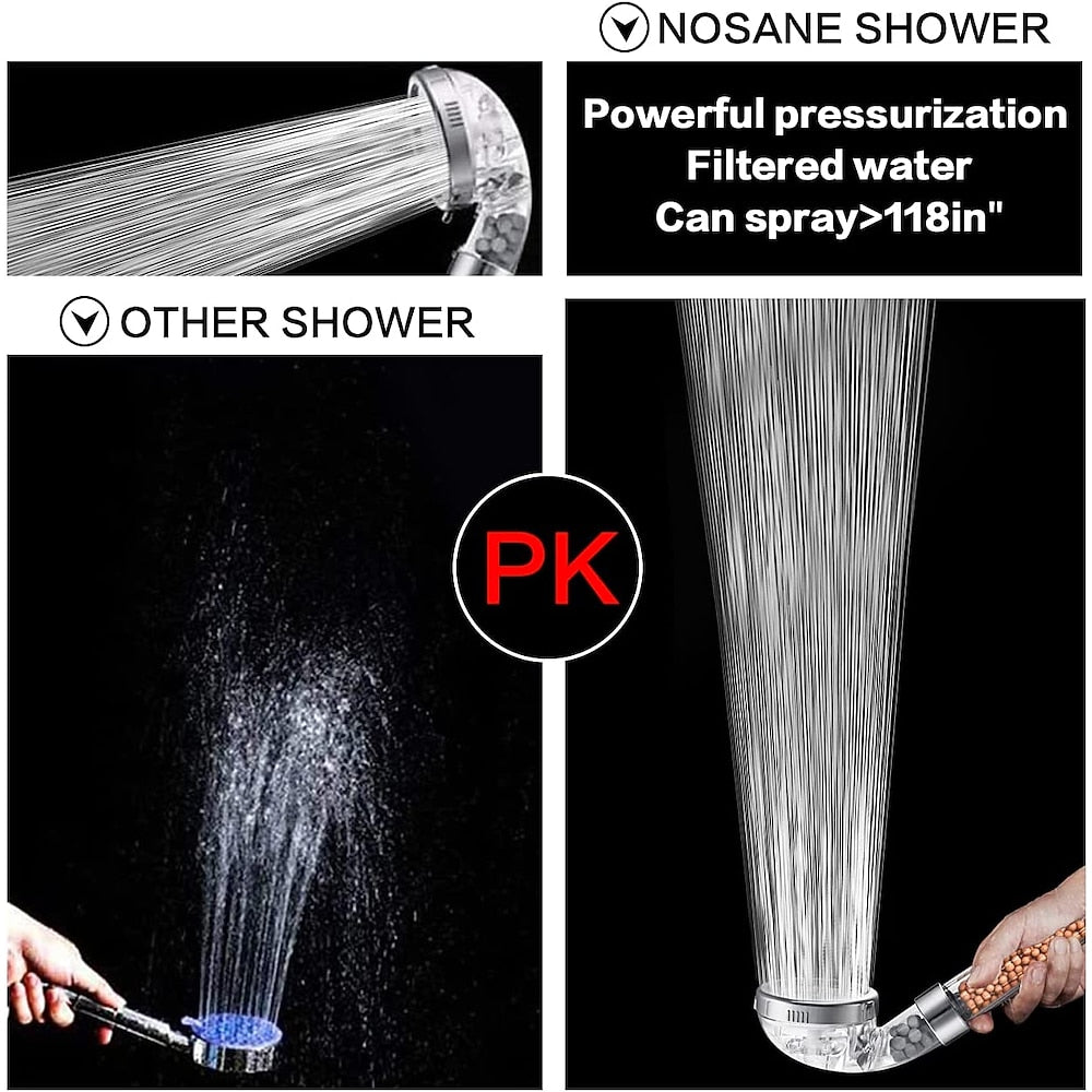 Filtered High-Pressure Handheld Shower Head, 3-Mode Spray Showerhead, Silver / Multi