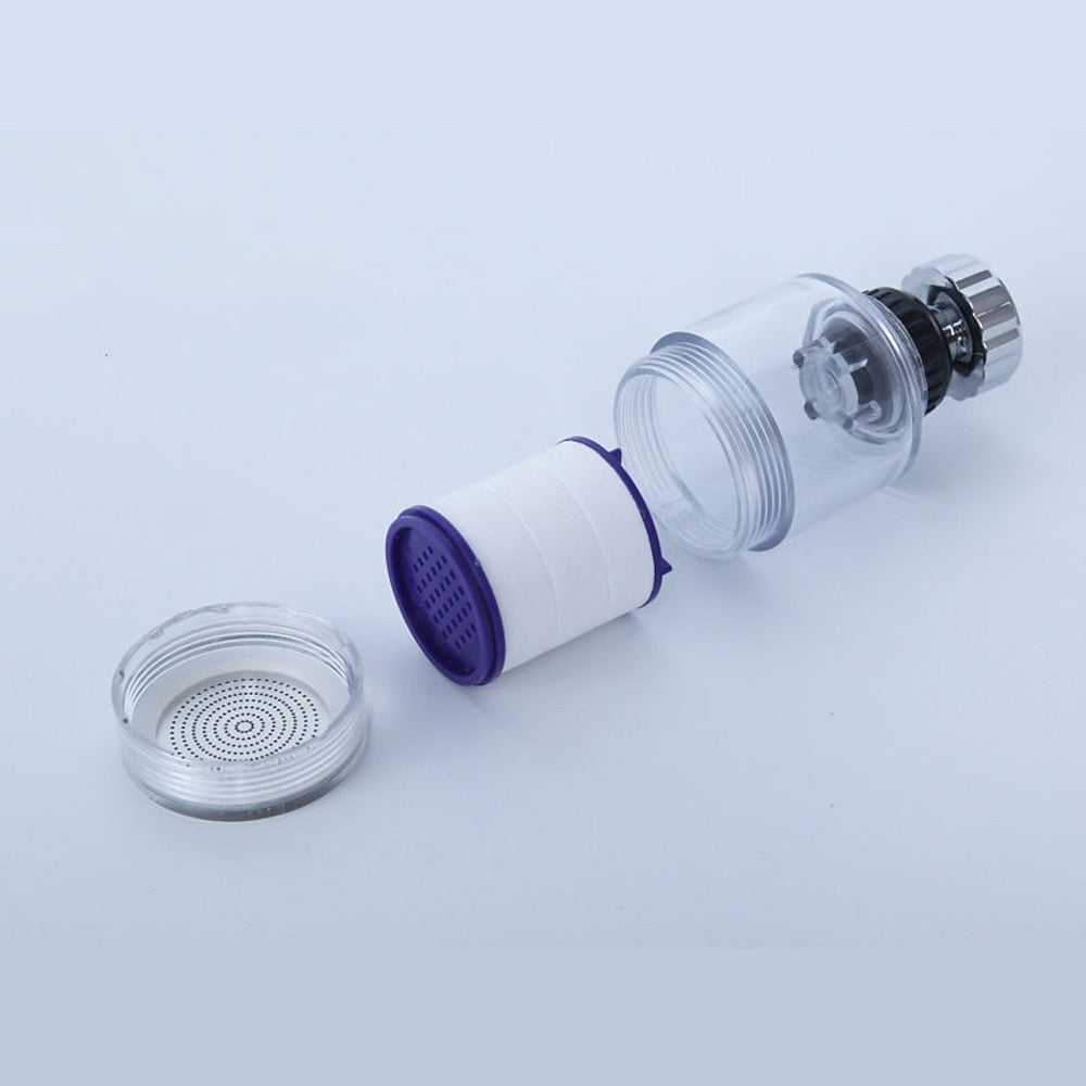 360-Degree Swivel Faucet Water Filter, Chrome ABS Faucet Purifier with PP Cotton Replacement Cartridges