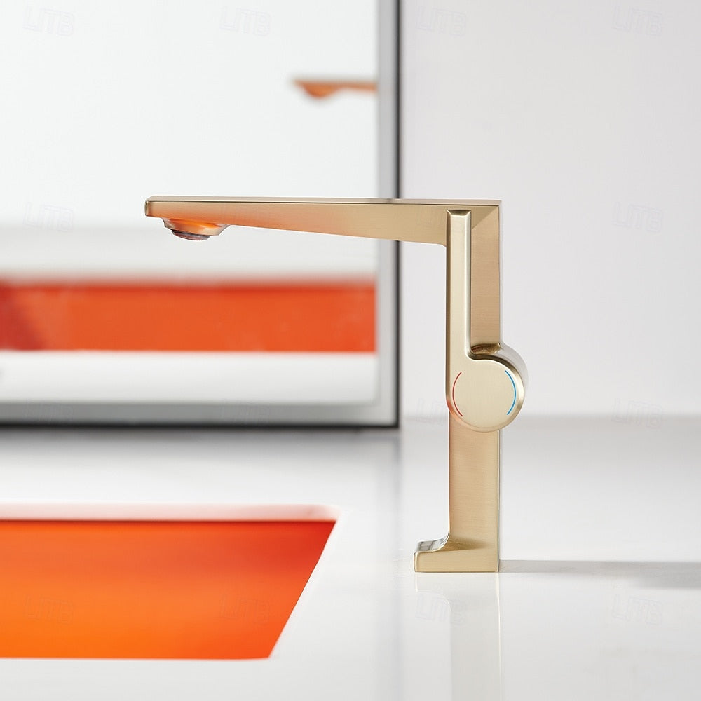 Modern Single-Hole Bathroom Faucet, Single-Handle Brass Faucet, Polished Gold / Chrome / Matte Black / Brushed Gold / Rose Gold / Matte White / Gunmetal
