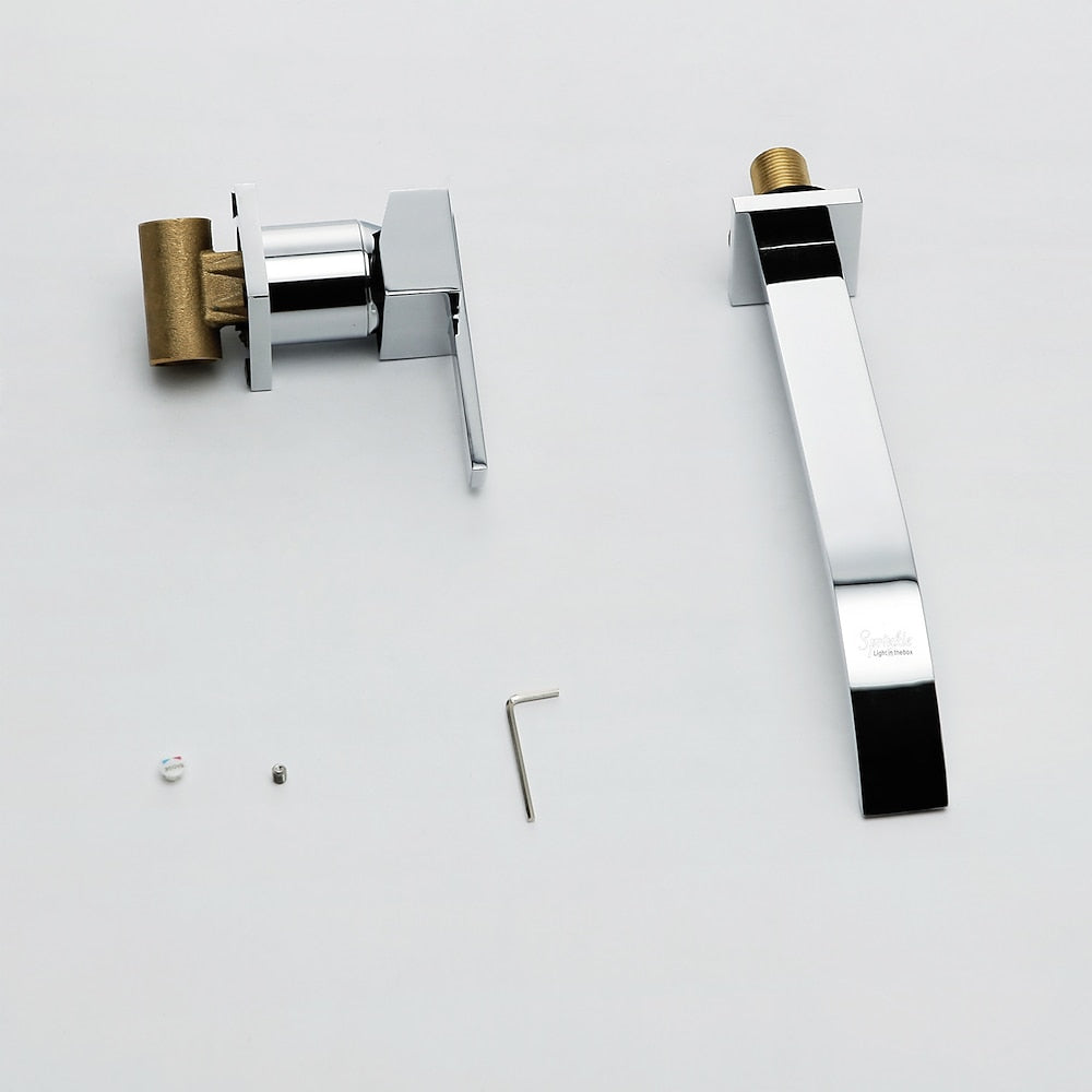Waterfall Chrome Wall-Mount Bathroom Faucet, Single-Handle Brass Basin Faucet