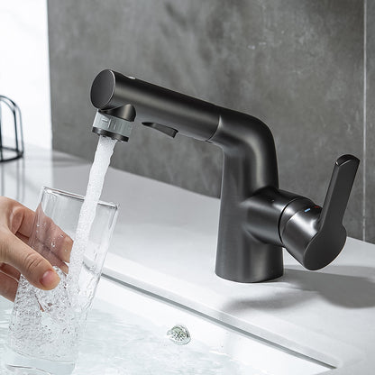 Modern Pull-Out Bathroom Sink Faucet, Single-Handle Swivel Spout Faucet, Brushed Gold / Chrome / Matte Black / Gunmetal