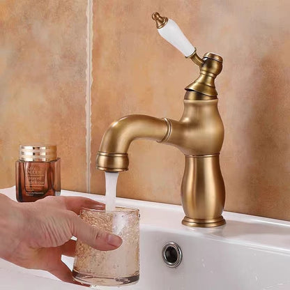 Pull-Out Single-Hole Bathroom Faucet, Single-Handle Brass Faucet, Antique Brass / Chrome / Polished Gold