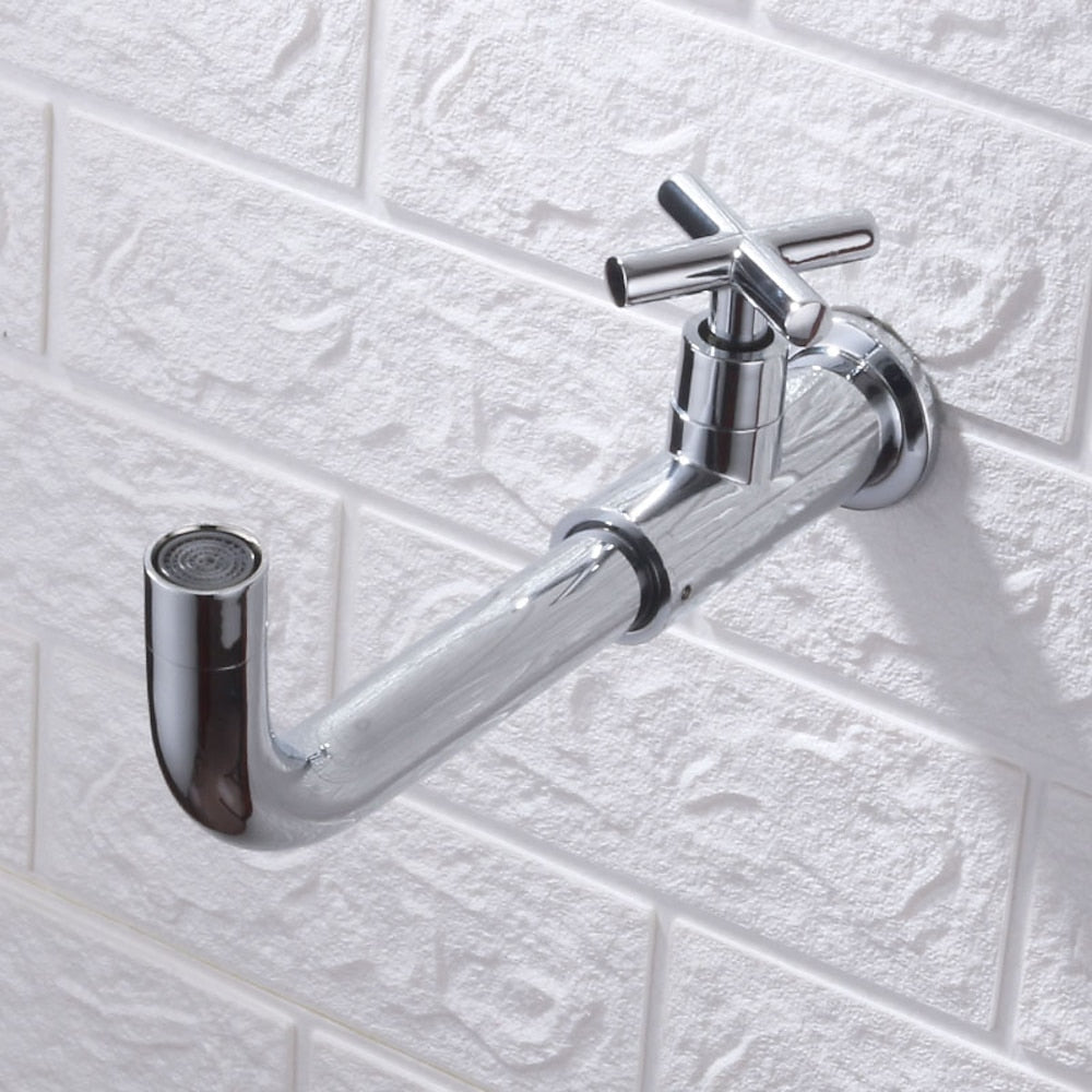 Industrial Wall-Mount Cold Water Bathroom Faucet, Single-Handle Rotatable Spout Tap, Brushed Gold / Chrome / Gunmetal