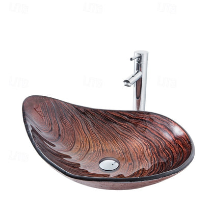 Modern Tempered Glass Vessel Sink, Single-Handle Chrome Waterfall Faucet Combo