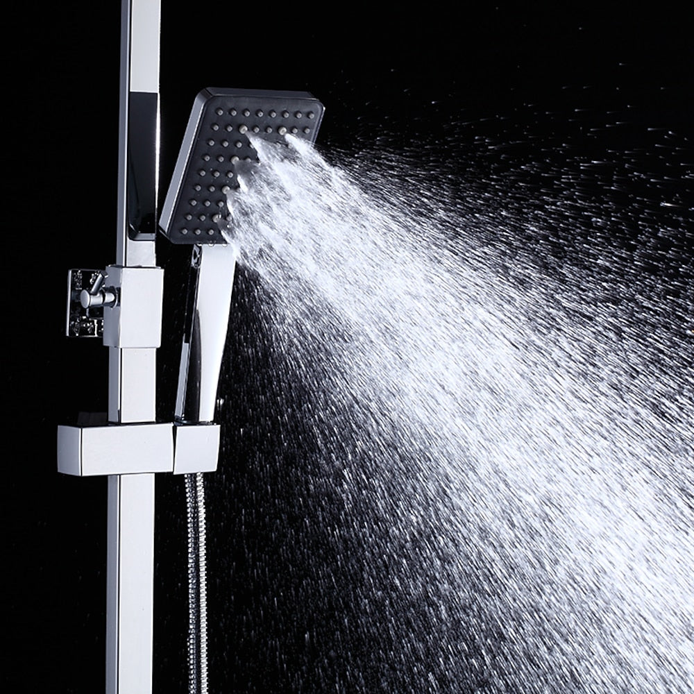 Modern Rainfall Tub Shower System, Wall-Mounted Exposed Shower Faucet with Handheld Spray