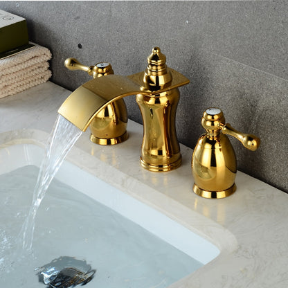 Waterfall 3-Hole Widespread Bathroom Faucet, Traditional Dual-Handle Sink Faucet, Matte Black / Rose Gold / Brushed Gold / Brushed Nickel / Chrome