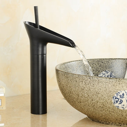 Waterfall Vessel Bathroom Faucet, Single-Handle Brass Faucet, Antique Brass / Matte Black / Chrome