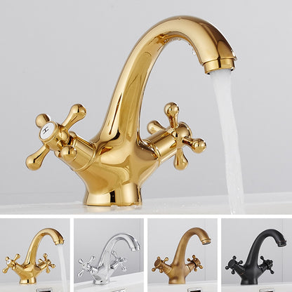 Vintage Single-Hole Bathroom Faucet, Dual Cross Handle Brass Faucet