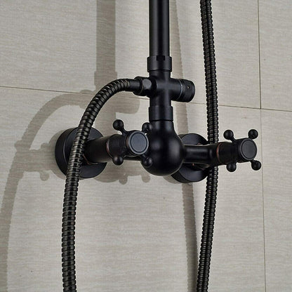 Oil-Rubbed Bronze Traditional Wall-Mounted Rainfall Shower System, Dual-Handle Brass Faucet with Handheld Shower