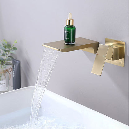 Waterfall Wall-Mount Bathroom Faucet, Single-Handle Brass Faucet, Matte Black / Brushed Gold / Chrome