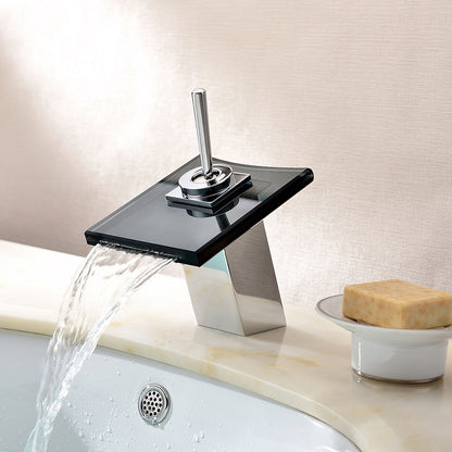 Waterfall Chrome Bathroom Faucet, Single-Handle Single-Hole Glass Spout Faucet