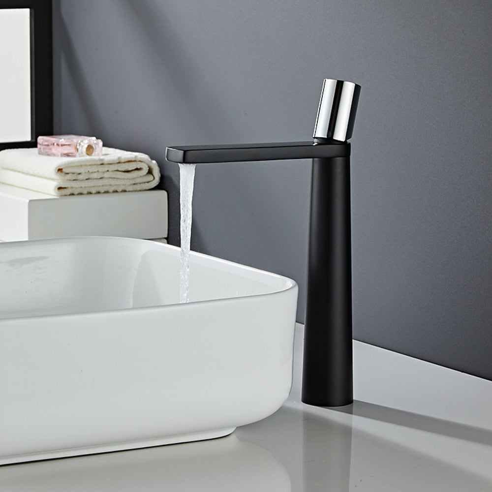 Modern Tall Single-Hole Vessel Faucet, Single-Handle Brass Bathroom Faucet