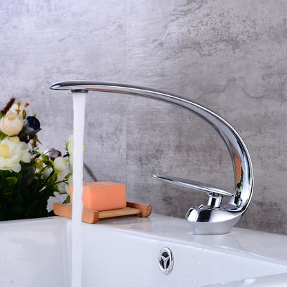 High Arc Spout Modern Single-Hole Bathroom Faucet, Single-Handle Brass Body Sink Faucet