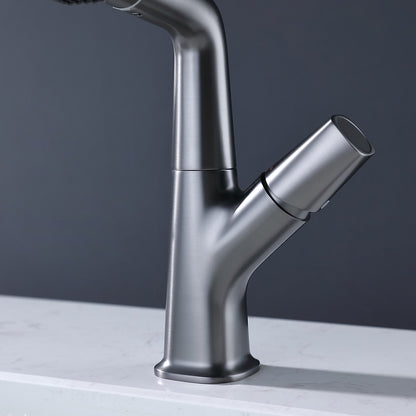 Modern Height-Adjustable Pull-Out Bathroom Faucet, Single-Hole Single-Handle Brass Faucet, Chrome / Matte Black / Matte White / Gunmetal