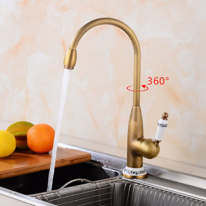 360-Degree Swivel High Arc Vessel Sink Faucet, Single-Handle Single-Hole Bathroom Faucet, Antique Brass / Matte Black