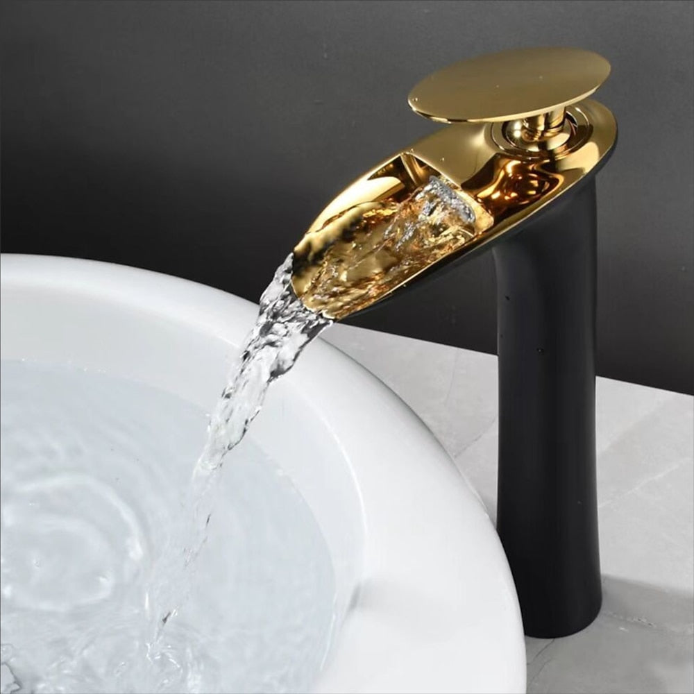 Waterfall Vessel Bathroom Faucet, Modern Single-Handle Single-Hole Tall Basin Faucet