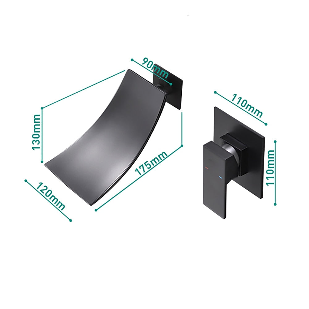 Matte Black Waterfall Wall-Mount Bathroom Faucet, Single-Handle Brass Basin Faucet with Rough-In Valve