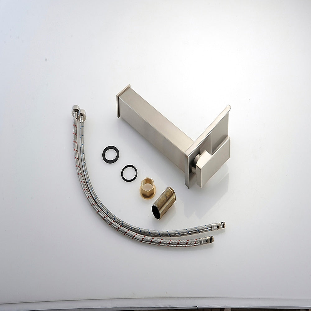 Brushed Nickel Modern Waterfall Vessel Bathroom Faucet, Single-Handle Tall Basin Faucet