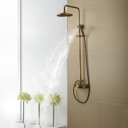Antique Brass Wall-Mounted Shower System, Rainfall Shower System with Handheld Shower