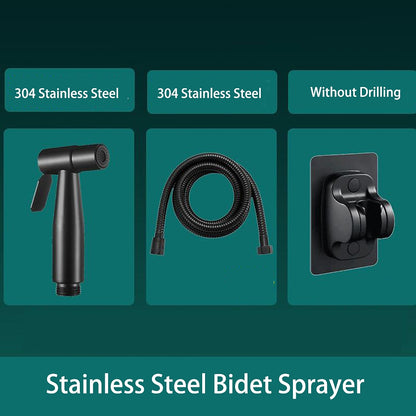 No-Drilling Wall-Mount Bidet Sprayer Set, Handheld Toilet Shattaf Sprayer, Stainless Steel / Matte Black
