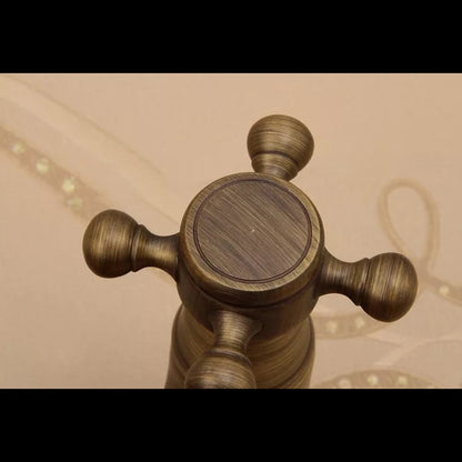 Antique Brass Wall-Mount Bathroom Faucet, Double Cross Handle Swivel Spout Faucet