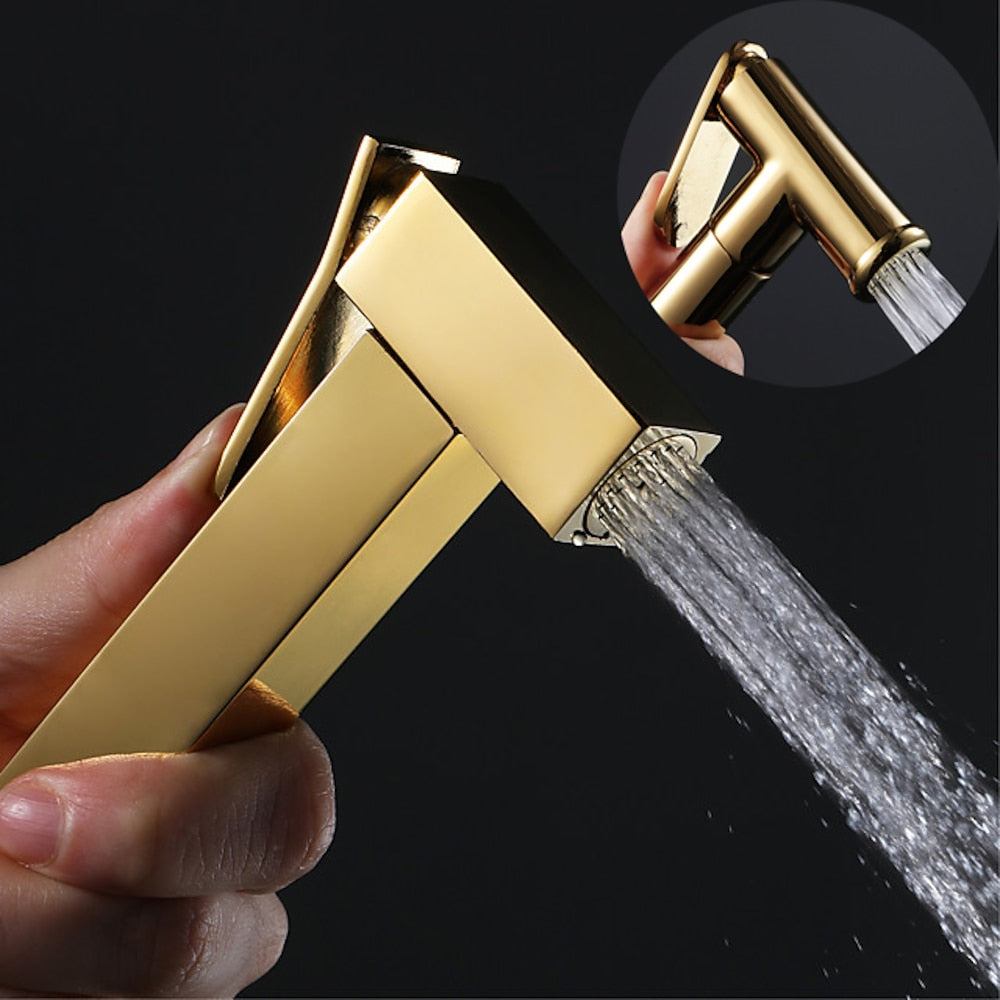 Polished Gold Contemporary Brass Handheld Bidet Sprayer, Single-Handle Toilet Diaper Sprayer with 1.5m Hose