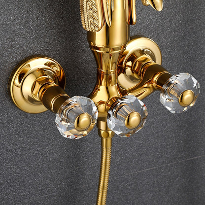 Swan Spout Wall-Mount Bathtub Faucet, Dual-Handle Tub Filler with Handheld Shower, Antique Brass / Matte Black / Chrome / Polished Gold