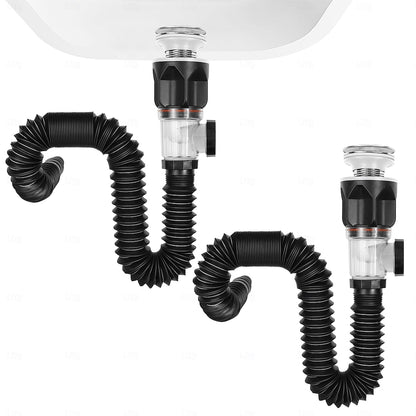 Chrome Pop-Up Bathroom Sink Drain Kit, Flexible Expandable P-Trap Pipe with Anti-Clogging Stopper
