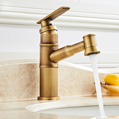 Pull-Out Spray Single-Hole Faucet, Single-Handle Brass Vintage Bathroom Faucet, Matte Black / Oil-Rubbed Bronze / Antique Brass / Brushed Nickel