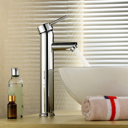 Chrome Modern Single-Hole Vessel Bathroom Faucet, Single-Handle Brass Faucet
