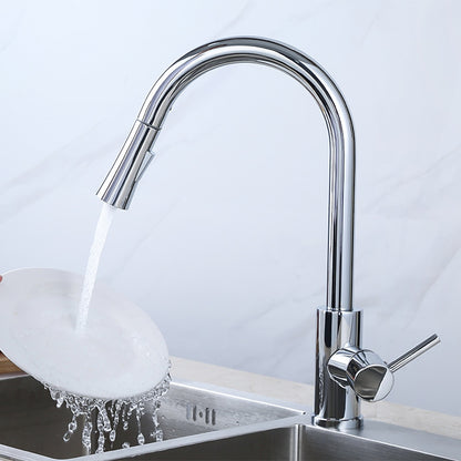 Brushed Nickel Pull-Down Kitchen Faucet, High-Arc Single-Handle Swivel Faucet