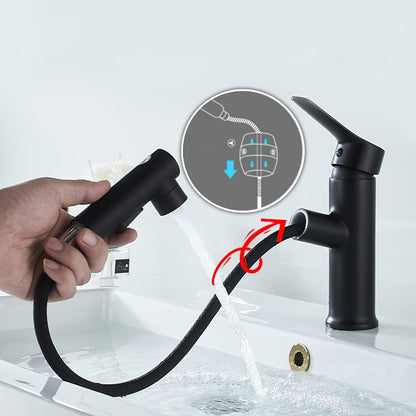 Modern Pull-Out Bathroom Faucet, Single-Handle Fountain Spout Faucet, Matte Black / Chrome