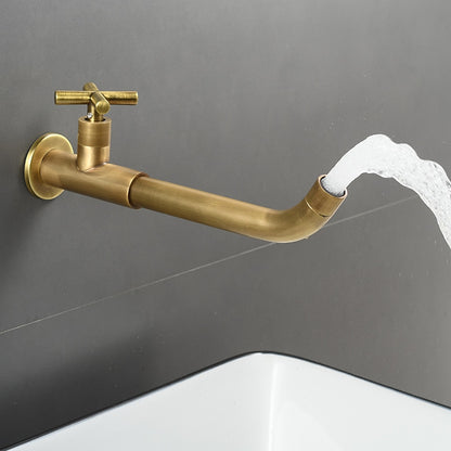 Wall-Mount Single-Hole Bathroom Faucet, Single Cross Handle Swivel Spout Faucet, Antique Brass / Matte Black / Chrome / Matte White / Polished Gold / Gunmetal
