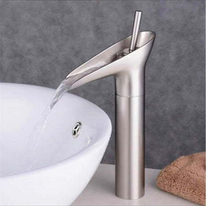Waterfall Vessel Bathroom Faucet, Single-Handle Brass Faucet, Antique Brass / Matte Black / Chrome