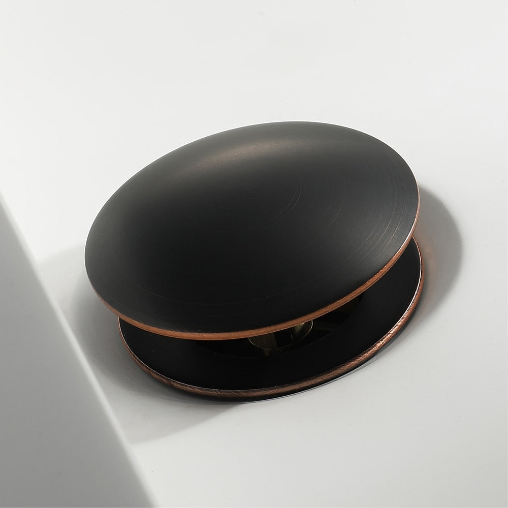Oil-Rubbed Bronze Brass Pop-Up Sink Drain, Contemporary Bathroom Basin Drain with Overflow