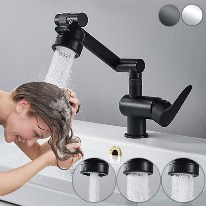 Height-Adjustable Modern Bathroom Sink Faucet, Single-Hole Swivel Spout Faucet, Matte Black / Chrome