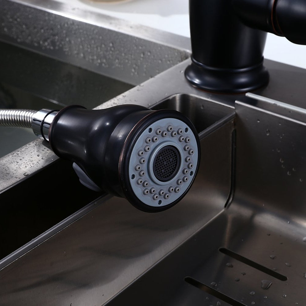Oil-Rubbed Bronze Pull-Down Kitchen Faucet, Traditional Single-Handle Brass Faucet